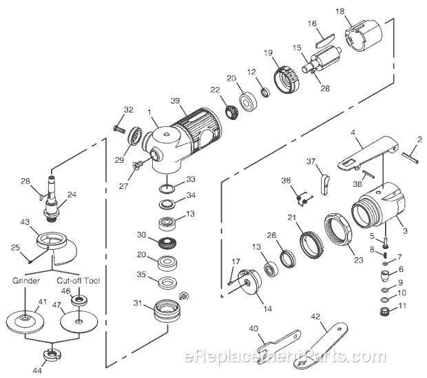 Page A Diagram and Parts List for CP7500D 8941075001 Chicago Pneumatic Angle Grinder